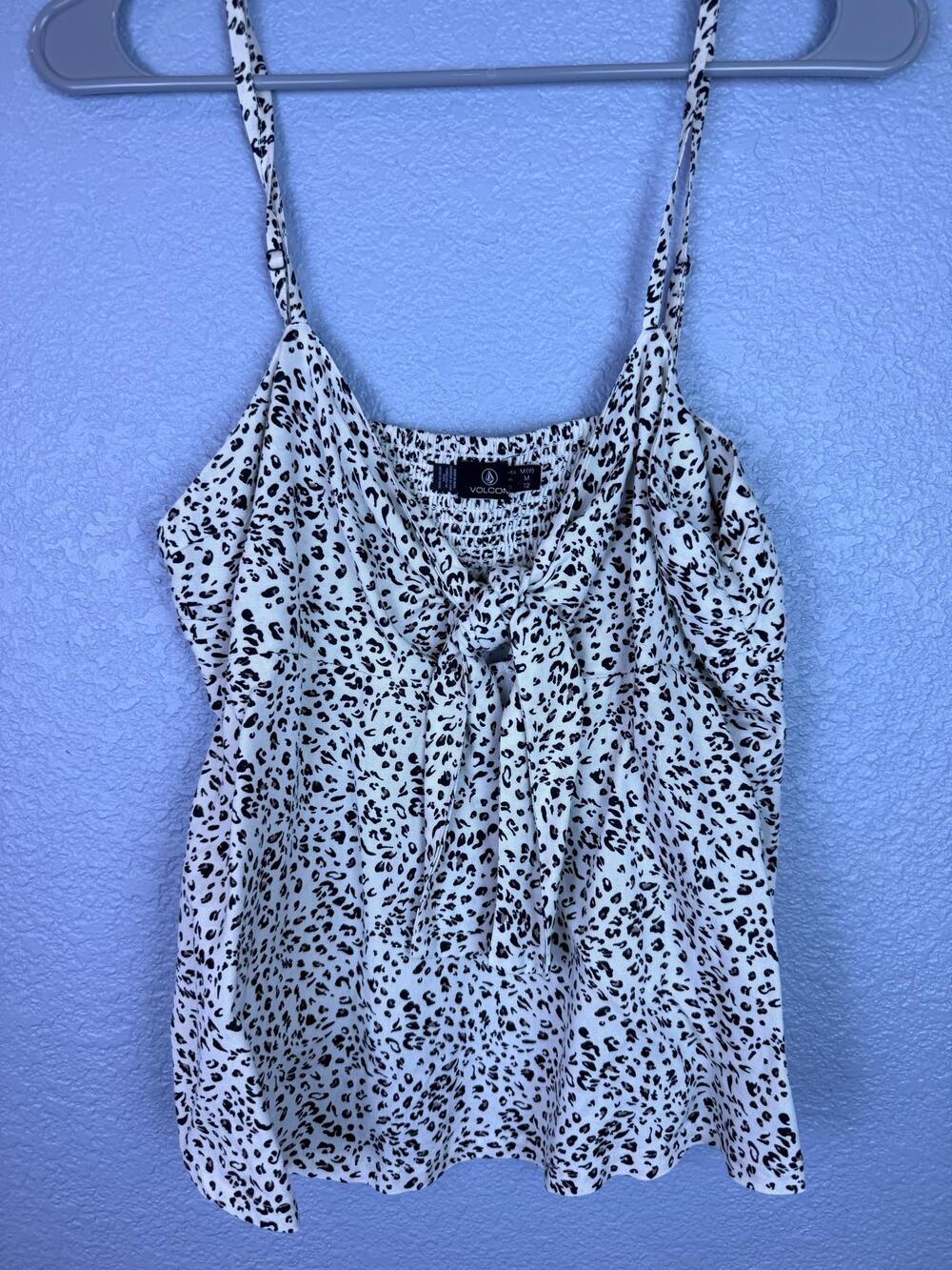 Volcom Tank Top Womens Medium White Animal Print Bow Front Cami Viscose